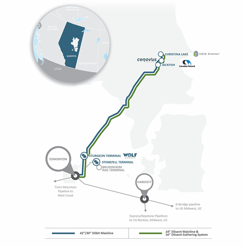 Map of Wolf's Alberta CO2 sequestration pipeline